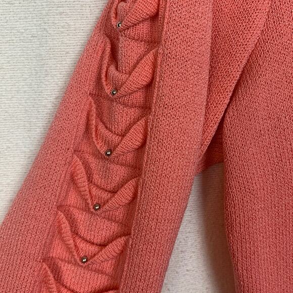 St John sport womens p small pink wool knit zip up braided sweater barbie vintag - Picture 4 of 13
